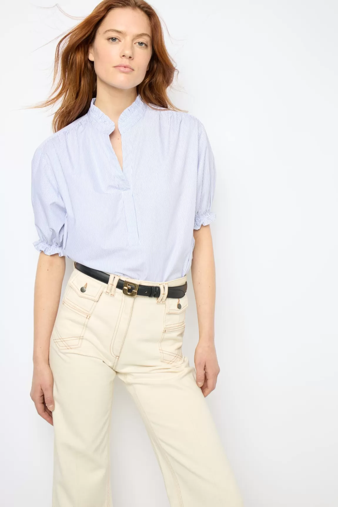 Gerard Darel Blouse à volants en popeline rayée - BAO