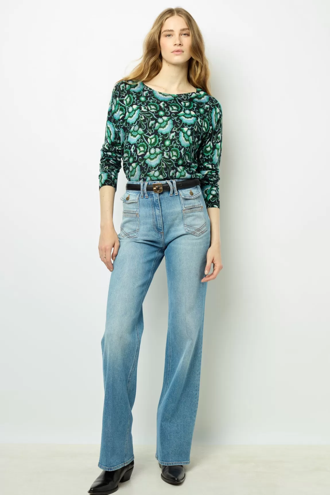 Gerard Darel Pull col rond imprimé en laine fine - JOANA