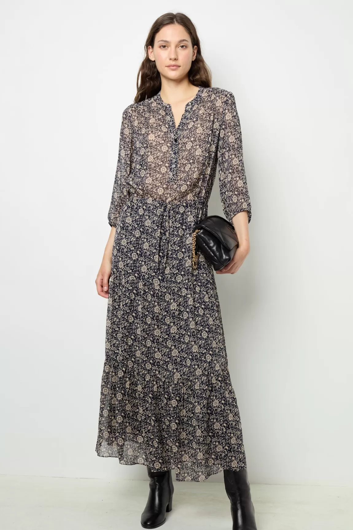 Gerard Darel Robe longue à fleurs bicolores – SABAHE