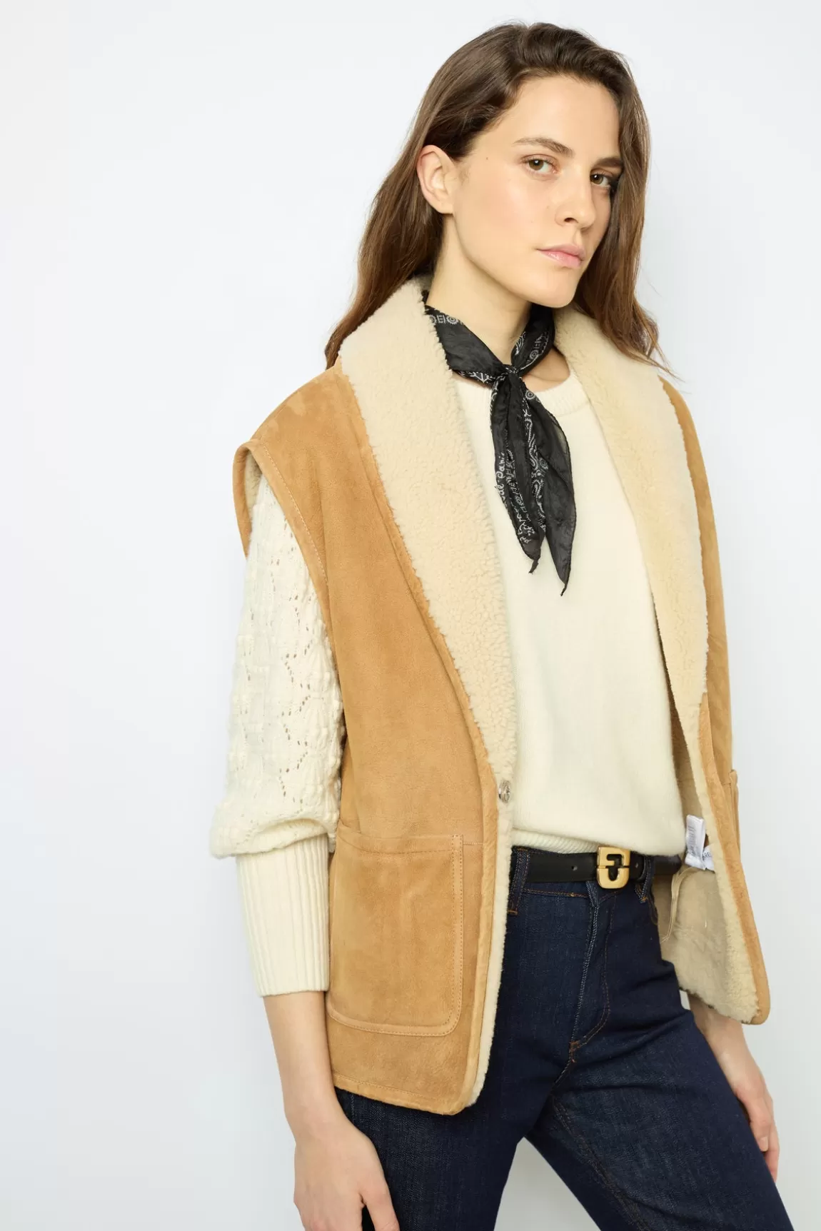 Gerard Darel Veste sans manche en peau lainée - LYDIA