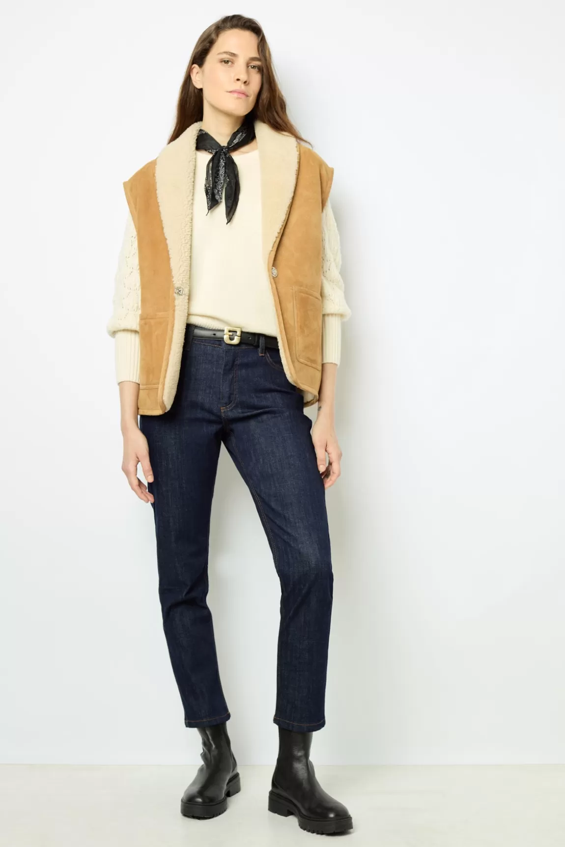 Gerard Darel Veste sans manche en peau lainée - LYDIA